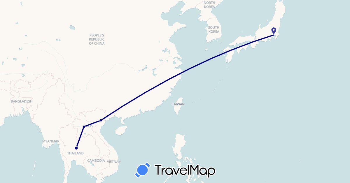 TravelMap itinerary: driving in Japan, Laos, Thailand, Vietnam (Asia)